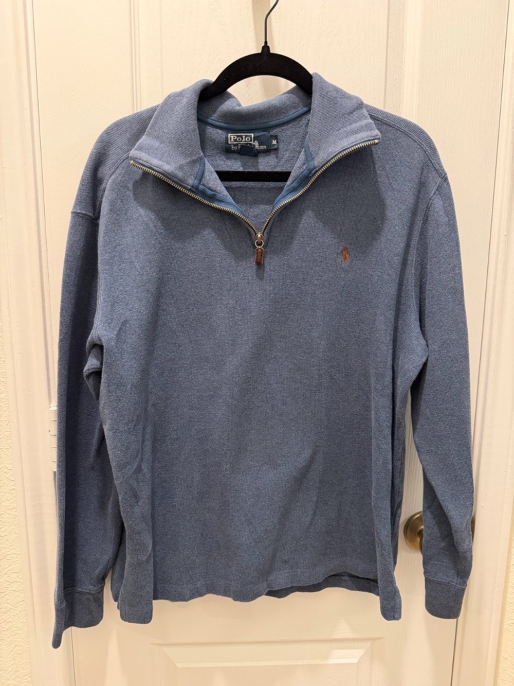 Vintage Ralph Lauren Men's Zip-Up Sweater in Dusty Blue